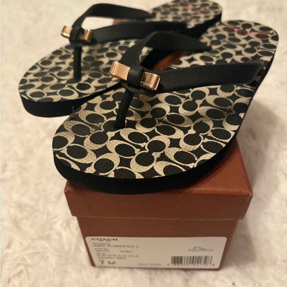 Coach Black Brand New and Gold Patterned Sandals